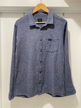 RVCA Heather Navy Button-Down Long Sleeve Shirt